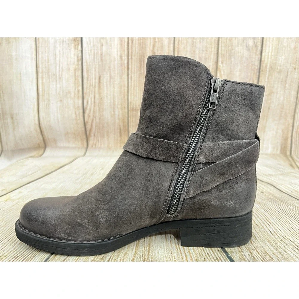 Born Syd Gray Suede Ankle Boots 8.5 M Buckle Moto Western Distressed F50042